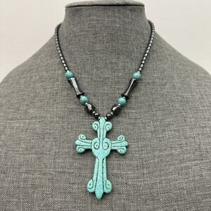 Turquoise Cross Set with Cross Pendant, Chain and Earrings